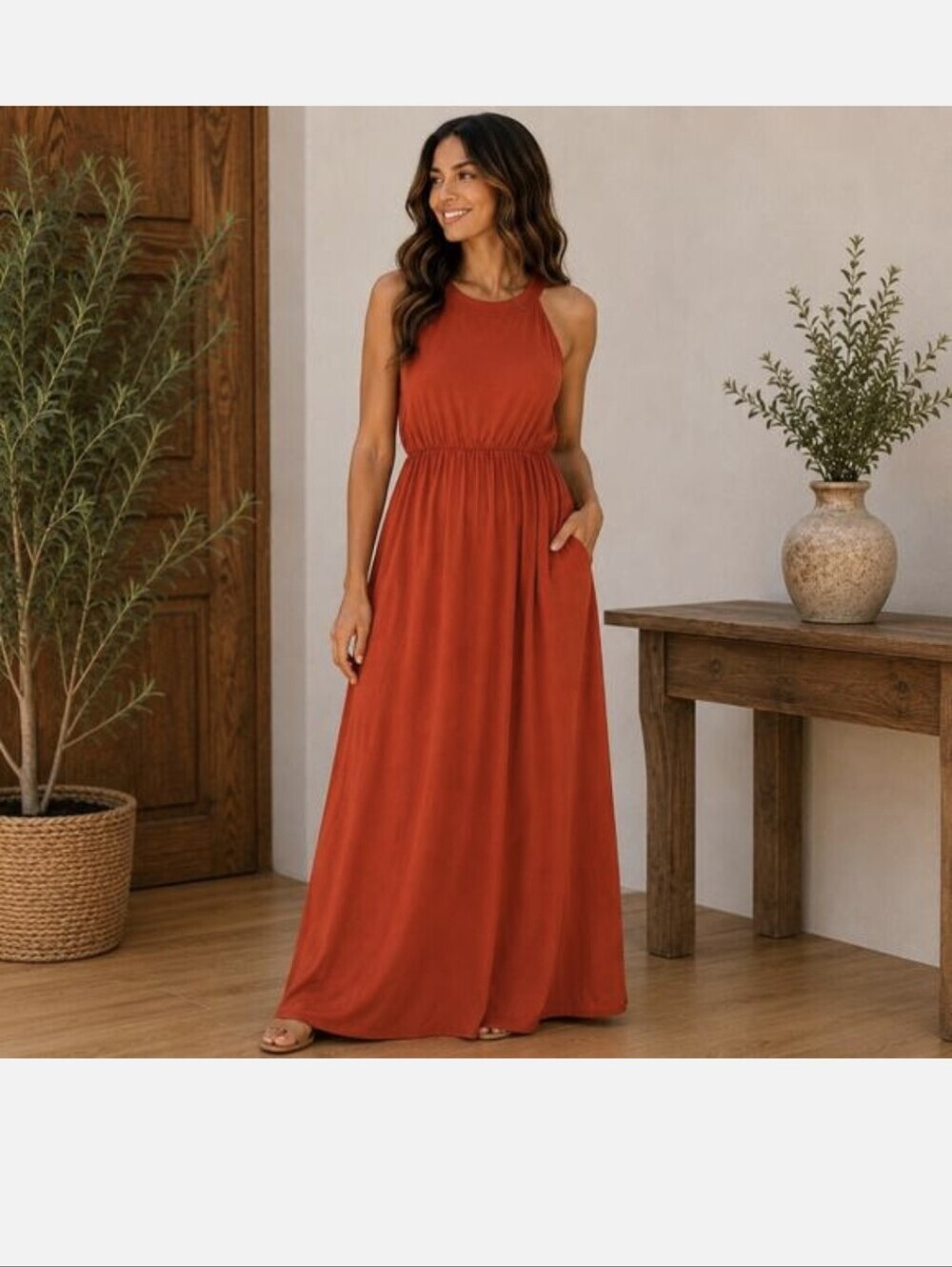 Rachel Zoe,Rust Red Halter Maxi Dress,Size 10